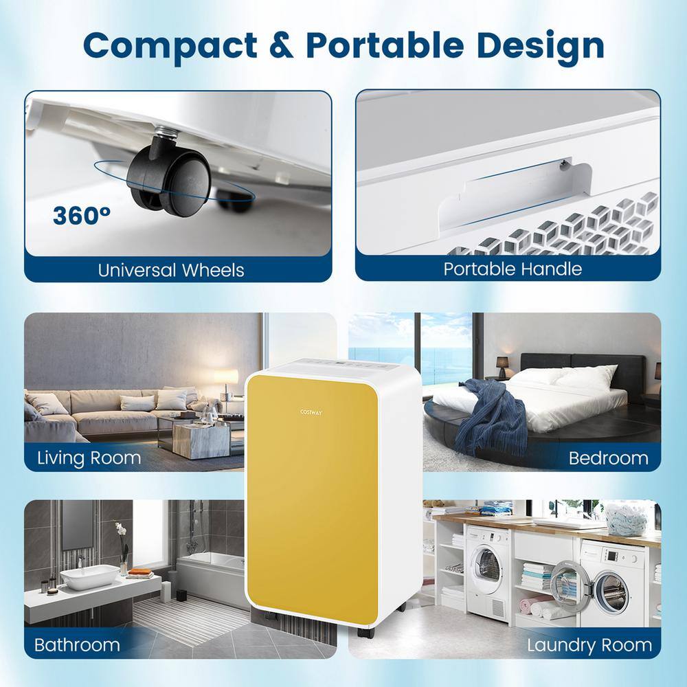 Costway 32 pt. 2500 sq. ft. Dehumidifier for Home Basement 3 Modes Portable in. Whites + Yellow ES10261US-YW