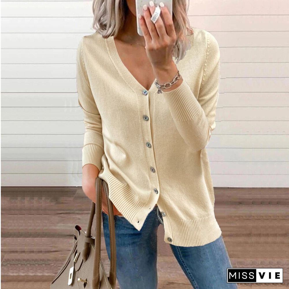 Women's V-Neck Sweater Autumn And Winter New Knitted Cardigan Women's Loose Top Sweater Streetwear Long Sleeve