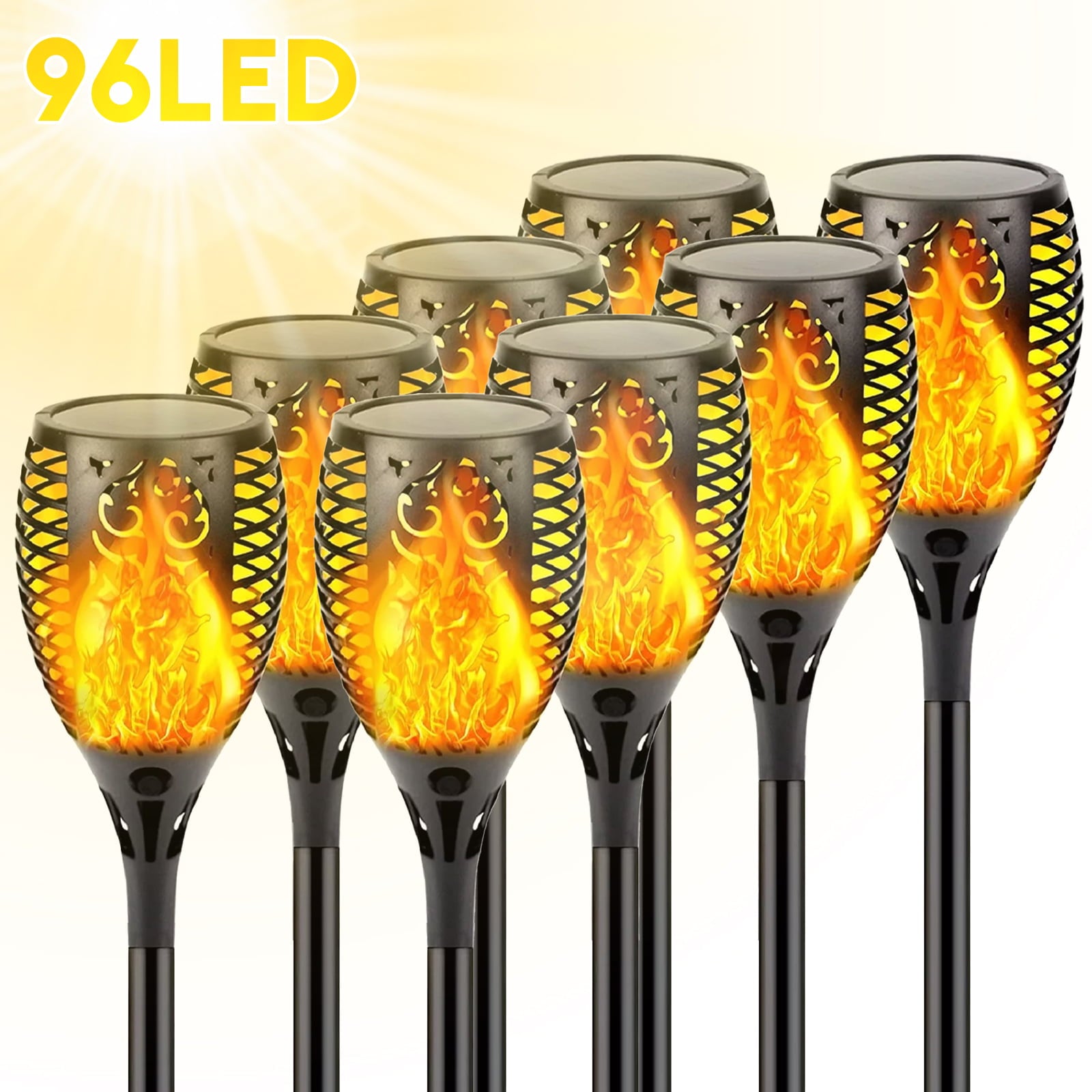 SolarEra Solar Outdoor Lights， 8 Pcs Solar Path Torch Lights， 96 LED Outdoor Flickering Flame Landscape Christmas Lights Halloween Decorations for Yard Pool Patio Garden Pathway