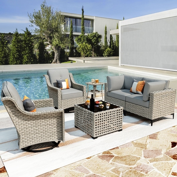 XIZZI 6Piece Patio Furniture Wicker Conversation Set with Swivel Chair