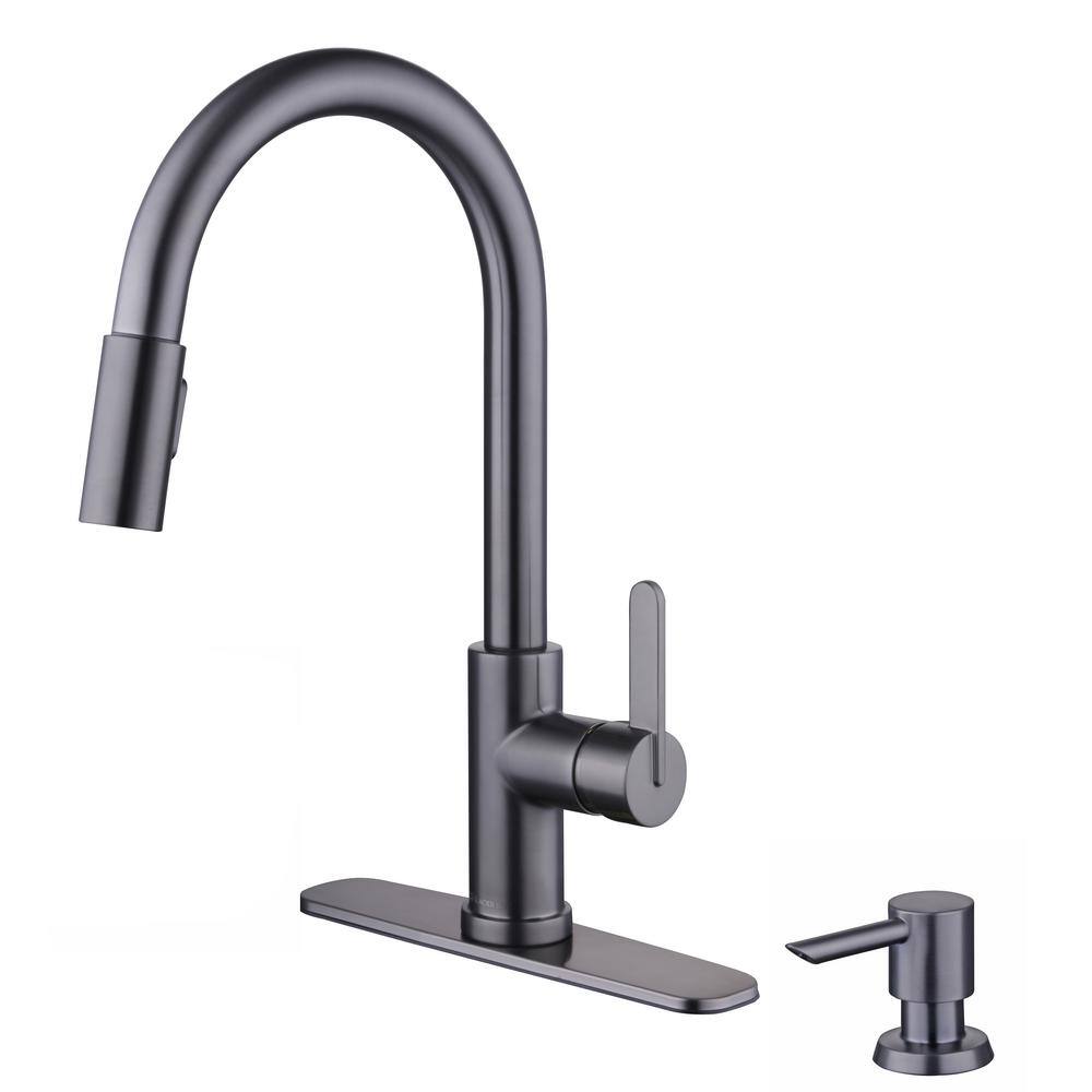 Glacier Bay Paulina Single-Handle Pull-Down Sprayer Kitchen Faucet with TurboSpray FastMount and Soap Dispenser in Black Stainless HD67780-104707F