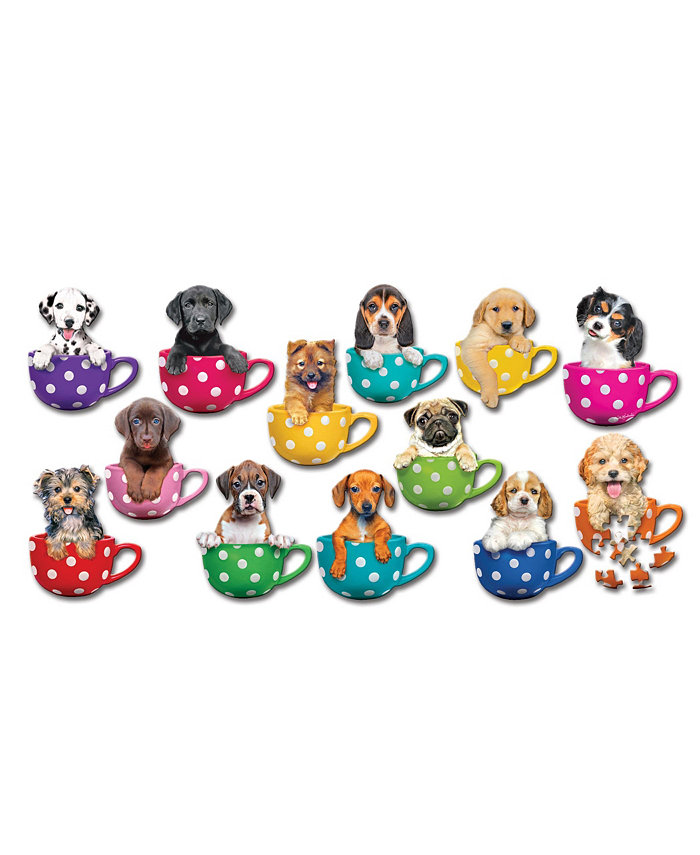 Collections Etc 13 Pups-In-a-Cup Mini Shaped Jigsaw Puzzles