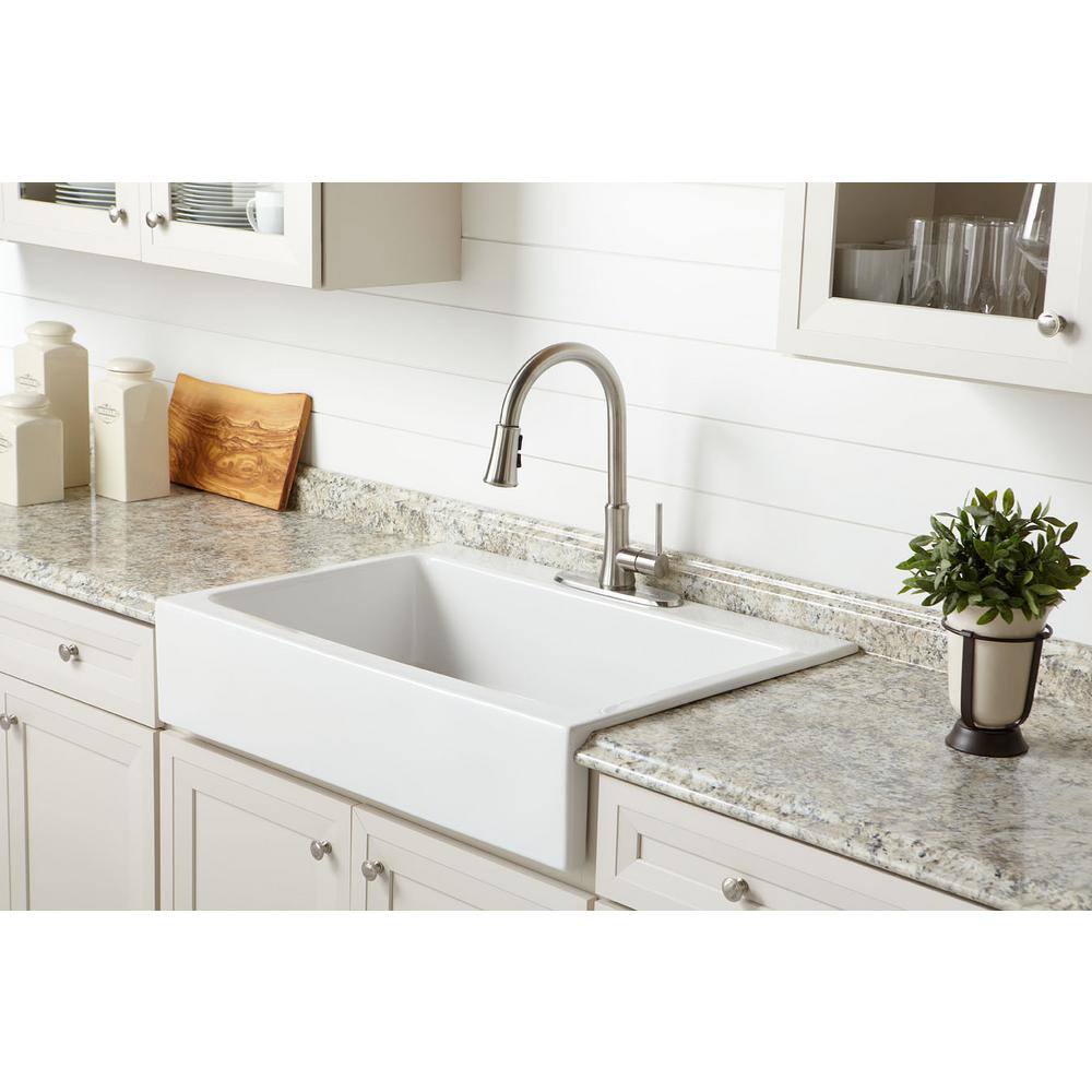 SINKOLOGY Josephine 34 in. 1-Hole Quick-Fit Drop-In Farmhouse Single Bowl Crisp White Fireclay Kitchen Sink SK450-34FC-1