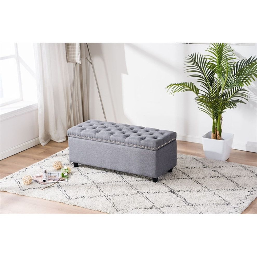 Legend Vansen Tufted Modern Fabric Storage Ottoman with Nailhead Trim in Gray   Transitional   Footstools And Ottomans   by Homesquare  Houzz