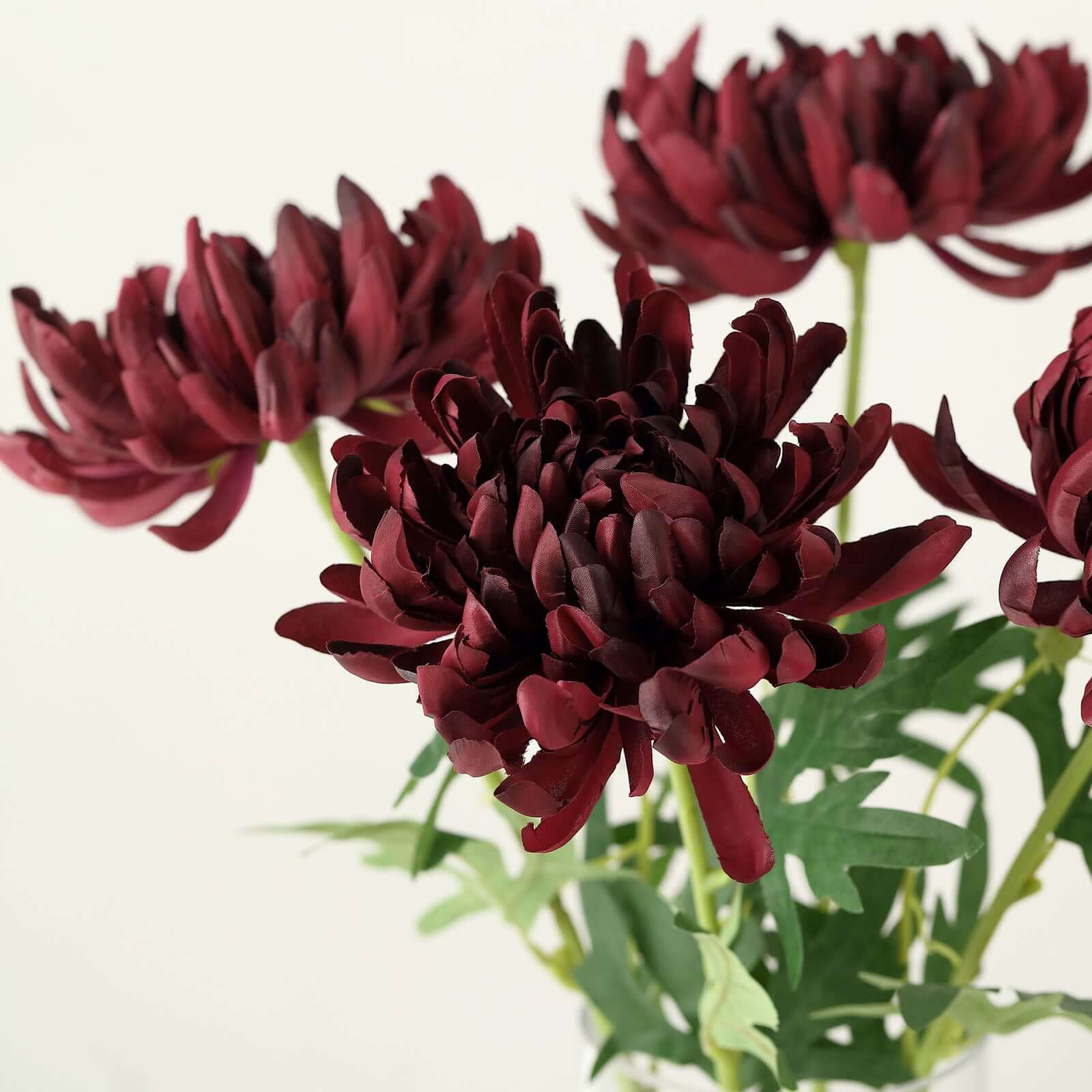 3 Stems Burgundy Artificial Silk Chrysanthemum Bouquet Flowers, Large Faux Mum Branches 27