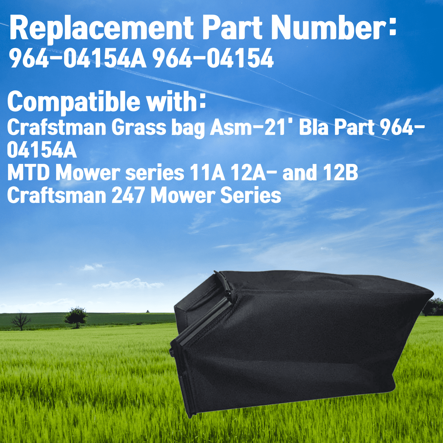 964-04154A Lawn Mower Grass Catcher Bag, Compatible with MTD/Craftsman Walk Behind Mower 964-04154, Fits 21” Lawn Mower Bag (NOT included Metal Frame)