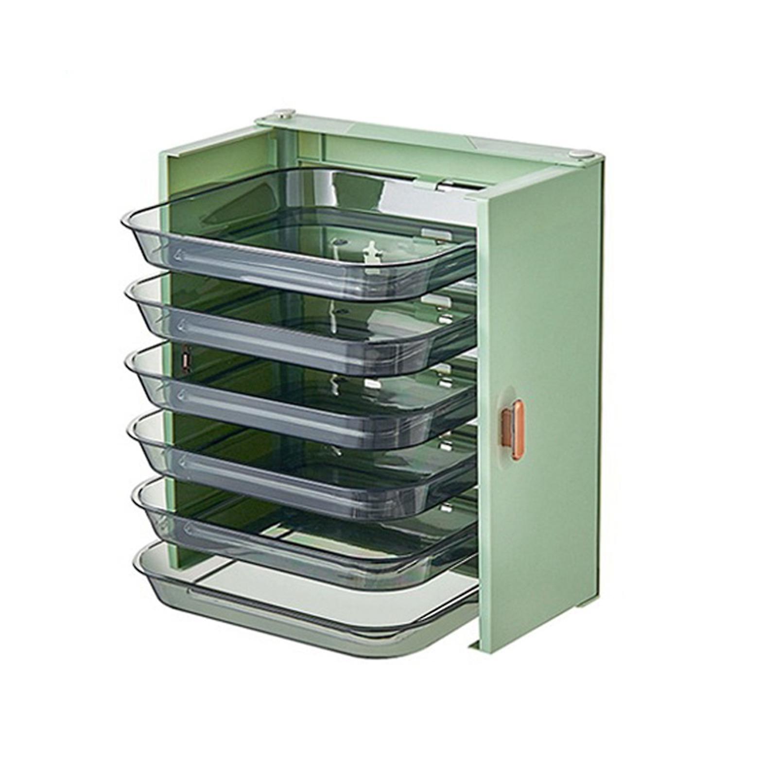 Kitchen Side Dishes Punch Free Foldable PET 6 Layers Wall Mounted Organization Rack Cooking Plates Storage Shelf Light Shirt Green