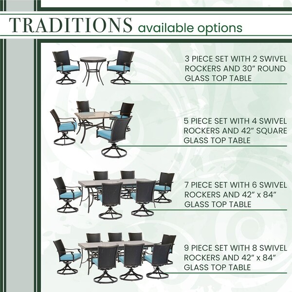 Hanover Traditions 3Piece Dining Set with 2 Wicker Back Swivel Rockers and 30 in. Round GlassTop Table