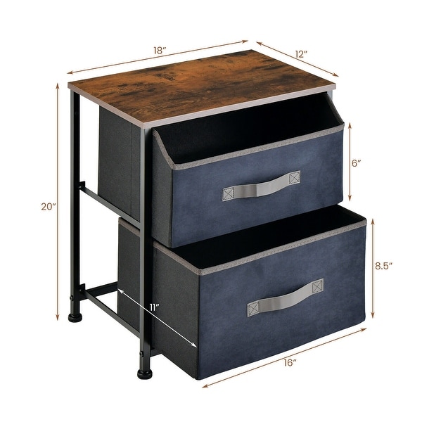 Gymax Nightstand End Side Table Dresser with 2 Pull-out Fabric Drawers