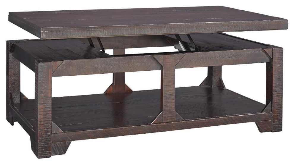 Rogness Casual Rustic Brown Lift Top Cocktail Table   Rustic   Coffee Tables   by Homesquare  Houzz