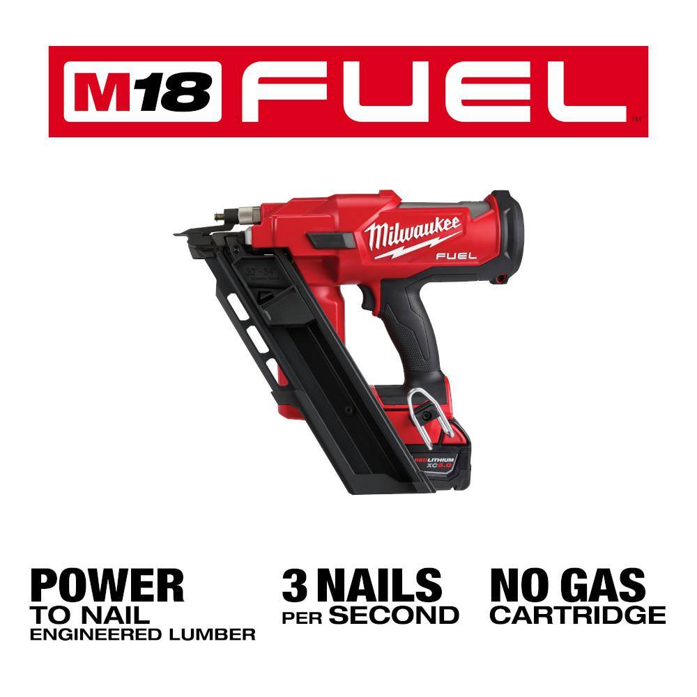 MW M18 FUEL 3-12 in. 18-Volt 30-Degree Lithium-Ion Brushless Framing Nailer Kit and Performance Safety Glasses with Gasket 2745-21-48-73-2040