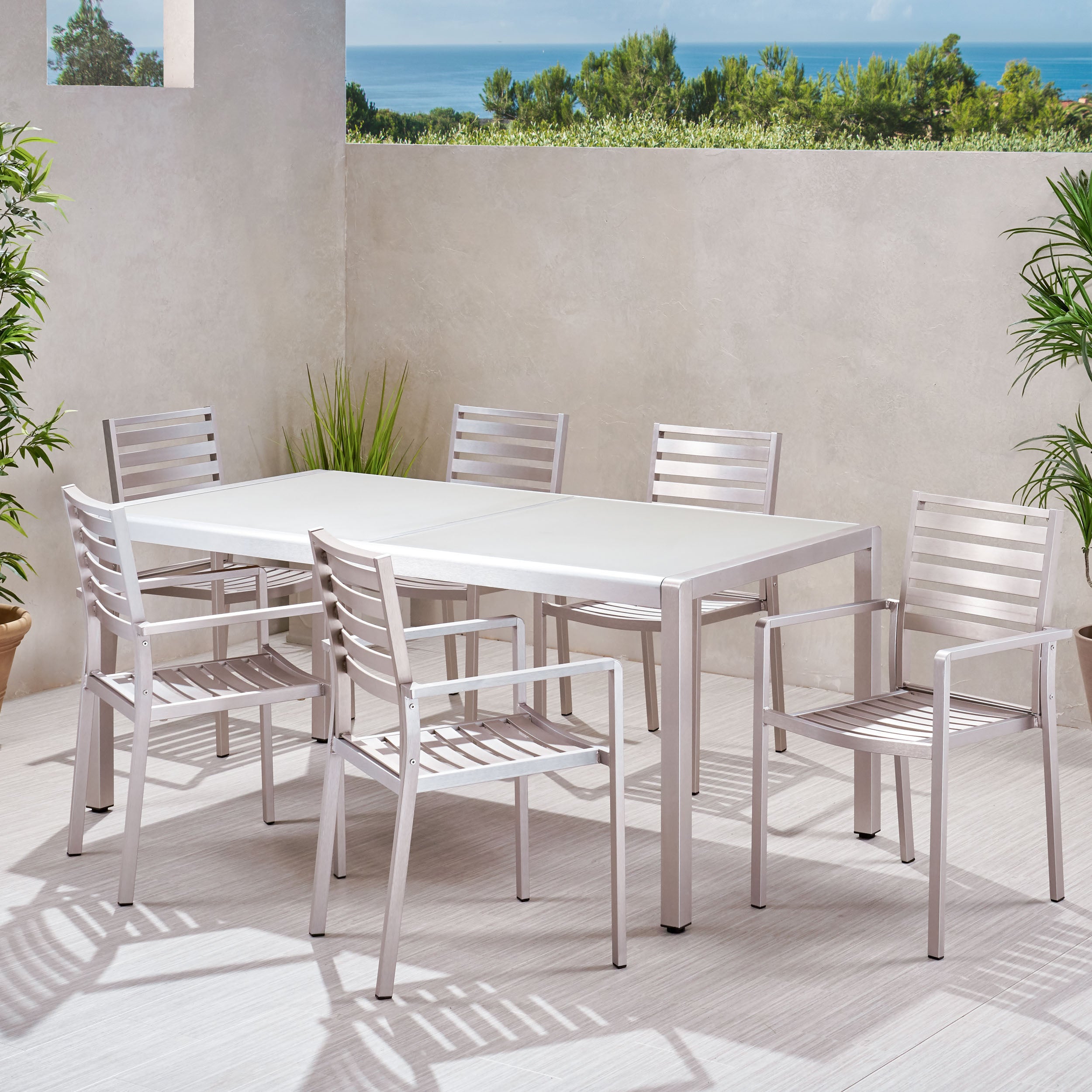 Cherie Outdoor Modern 6 Seater Aluminum Dining Set