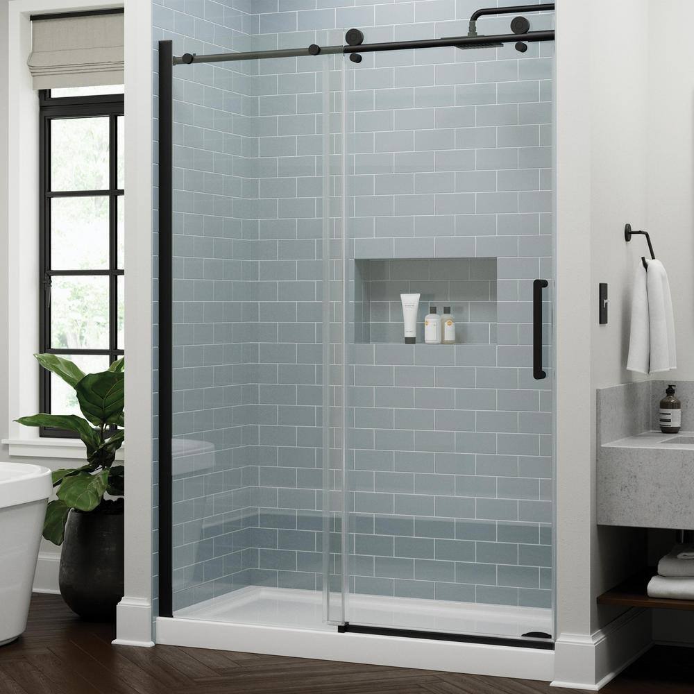 Delta Exuma 60 in. W x 76 in. H Sliding Frameless Shower Door in Matte Black with 38 in. (10 mm) Clear Glass SDIS160-MB-R