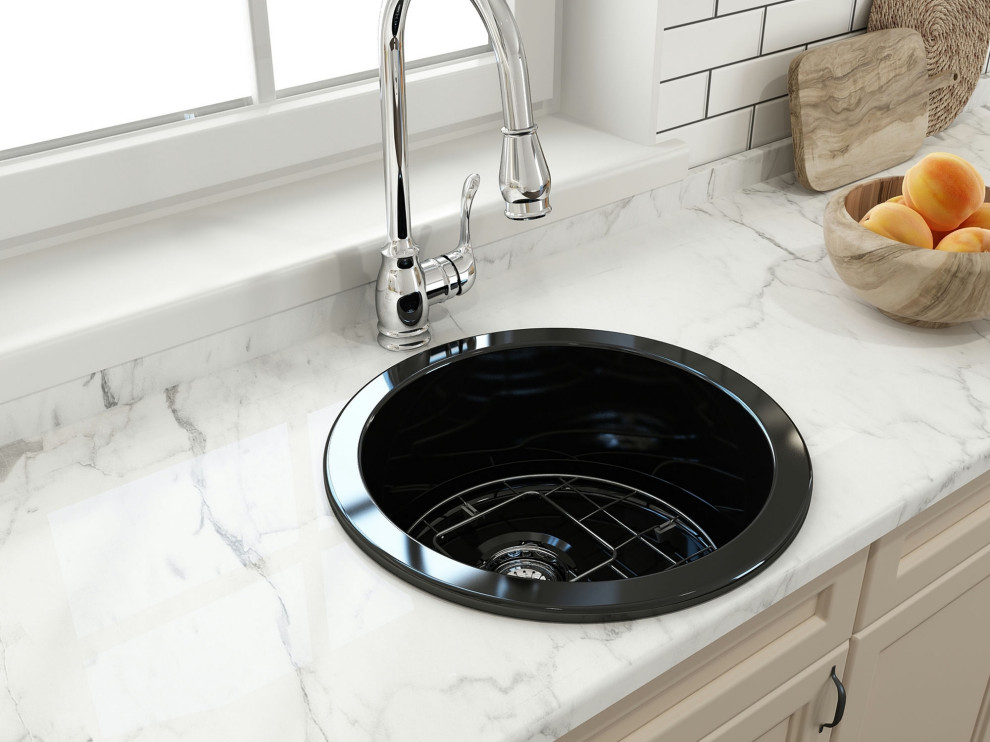 Sotto Round Dual mount Fireclay 18.5 quotSingle Bowl Bar Sink  Black   Contemporary   Bar Sinks   by Kolibri Decor  Houzz