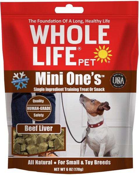 Whole Life Mini One's Beef Liver Training Dehydrated Treats for Dogs， 6-oz bag