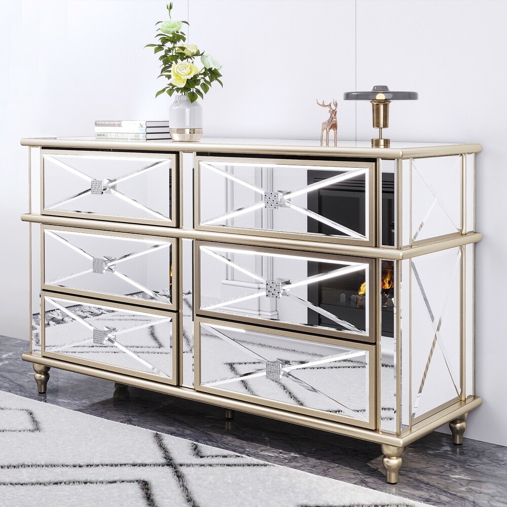 Modern 6 Drawer Mirrored Storage Chest Dresser Sideboard Cabinet