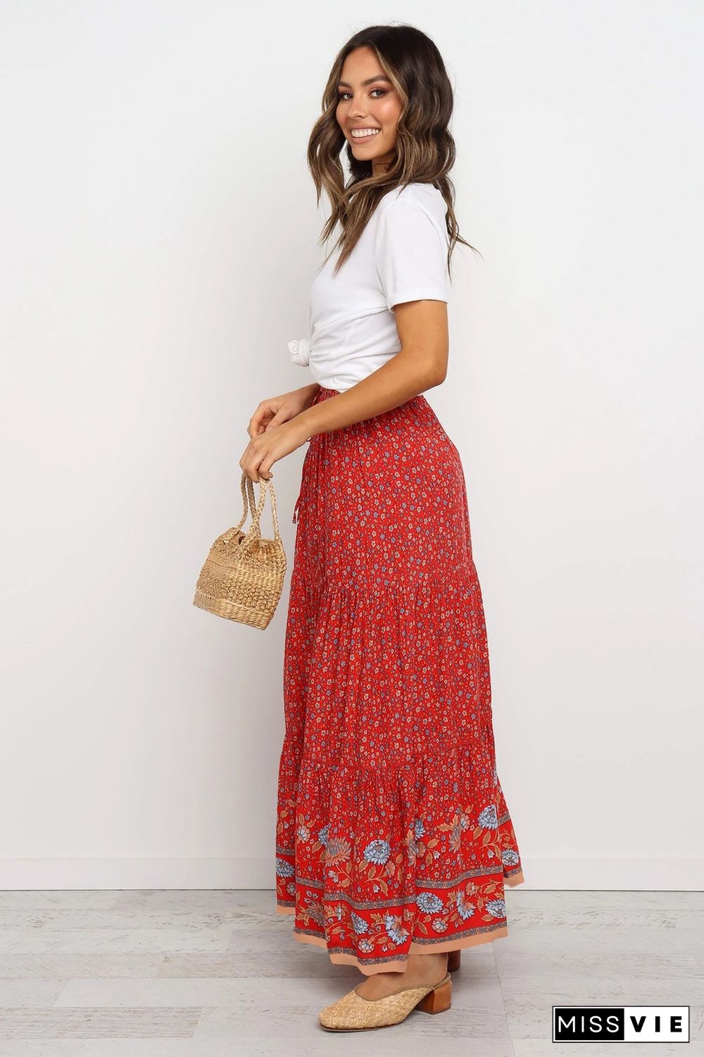 Floral Boho Casual Maxi Skirt