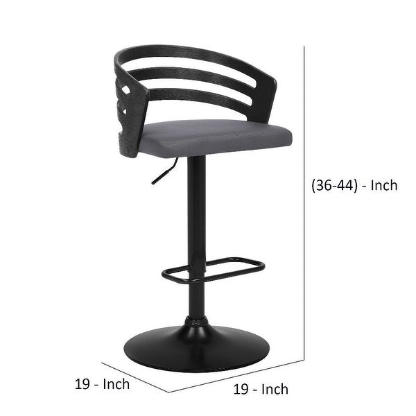 Adjustable Barstool with Curved Open Low Wooden Back - 19 L X 19 W X 44 H Inches