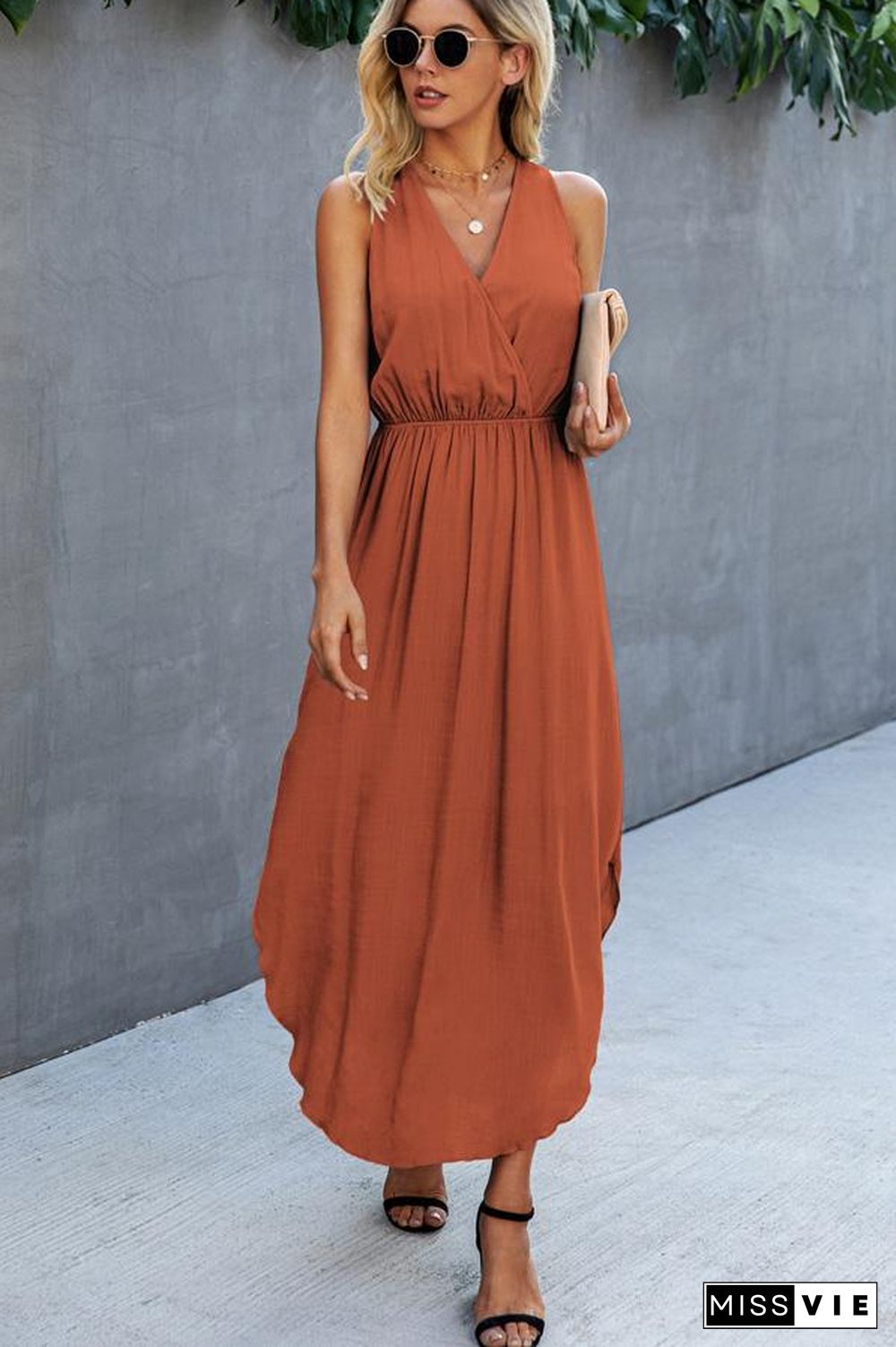 V Neck High Waist Sleeveless Maxi Dress