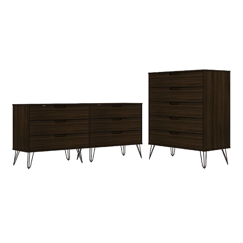 MANHATTAN COMFORT Rockefeller 5-Drawer Tall Dresser and 6-Drawer Wide Dresser 2-Piece Set