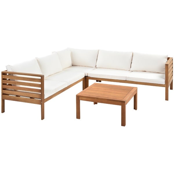 4-Piece Solid Wood Outdoor Sofa Set with Square Coffee Table and Removable Cushions - Overstock - 36272890