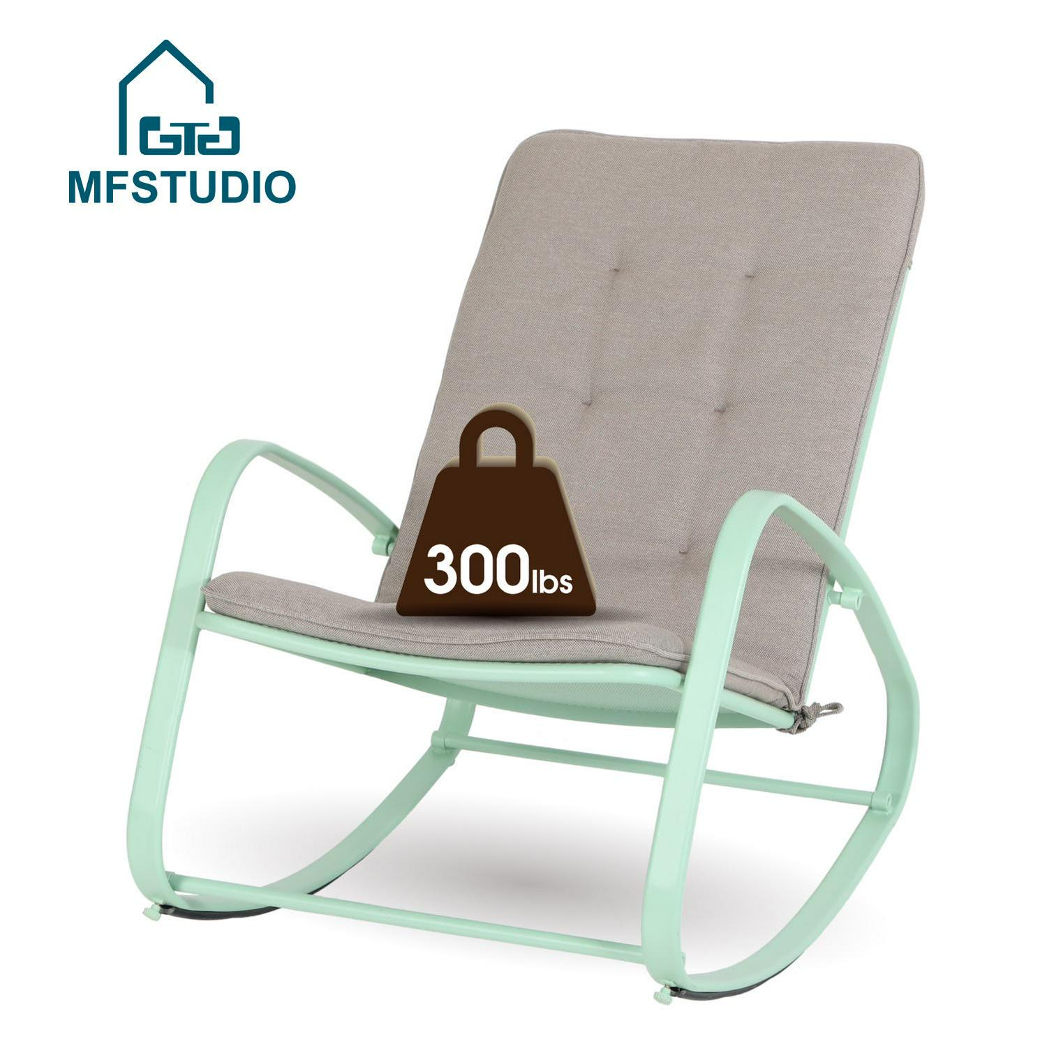 Outdoor 1 PC Rocking Chair Metal Rocking Chair with Cushion for Outdoor Indoor Balcony， Green