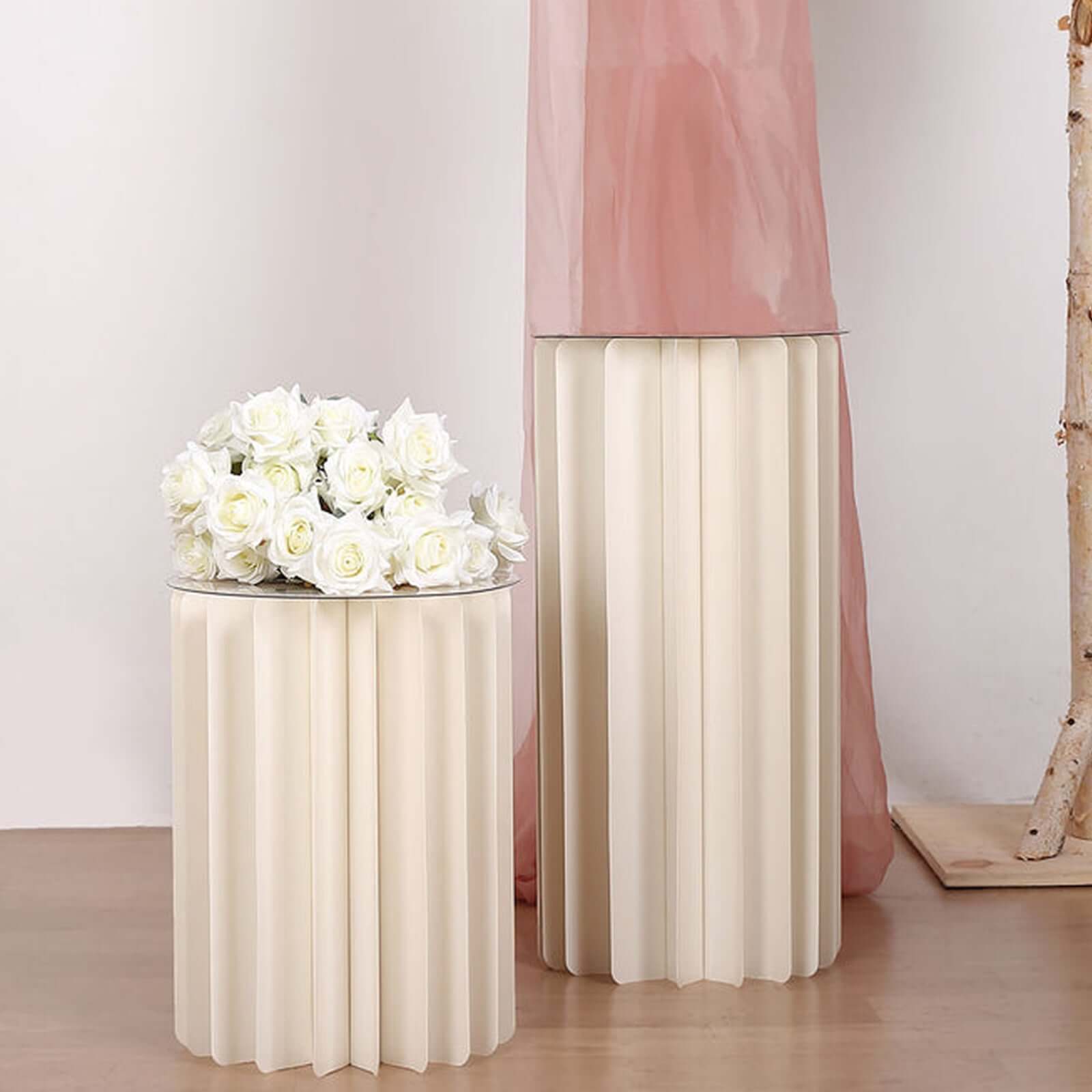 Ivory Cylinder Pillar Pedestal Stand, Display Column Stand With Top Plate 16