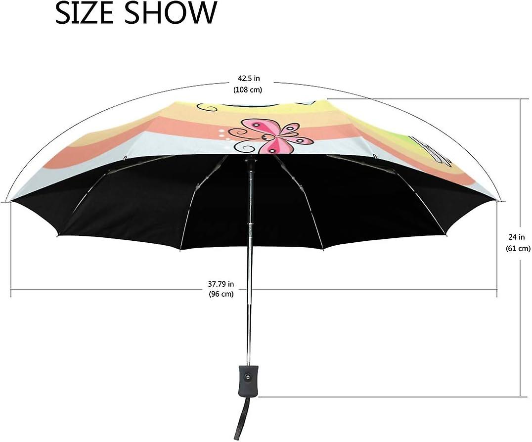 Travel Umbrella Automatic Windproof Foldable Umbrella Two Cute Unicorns On A Rainbow