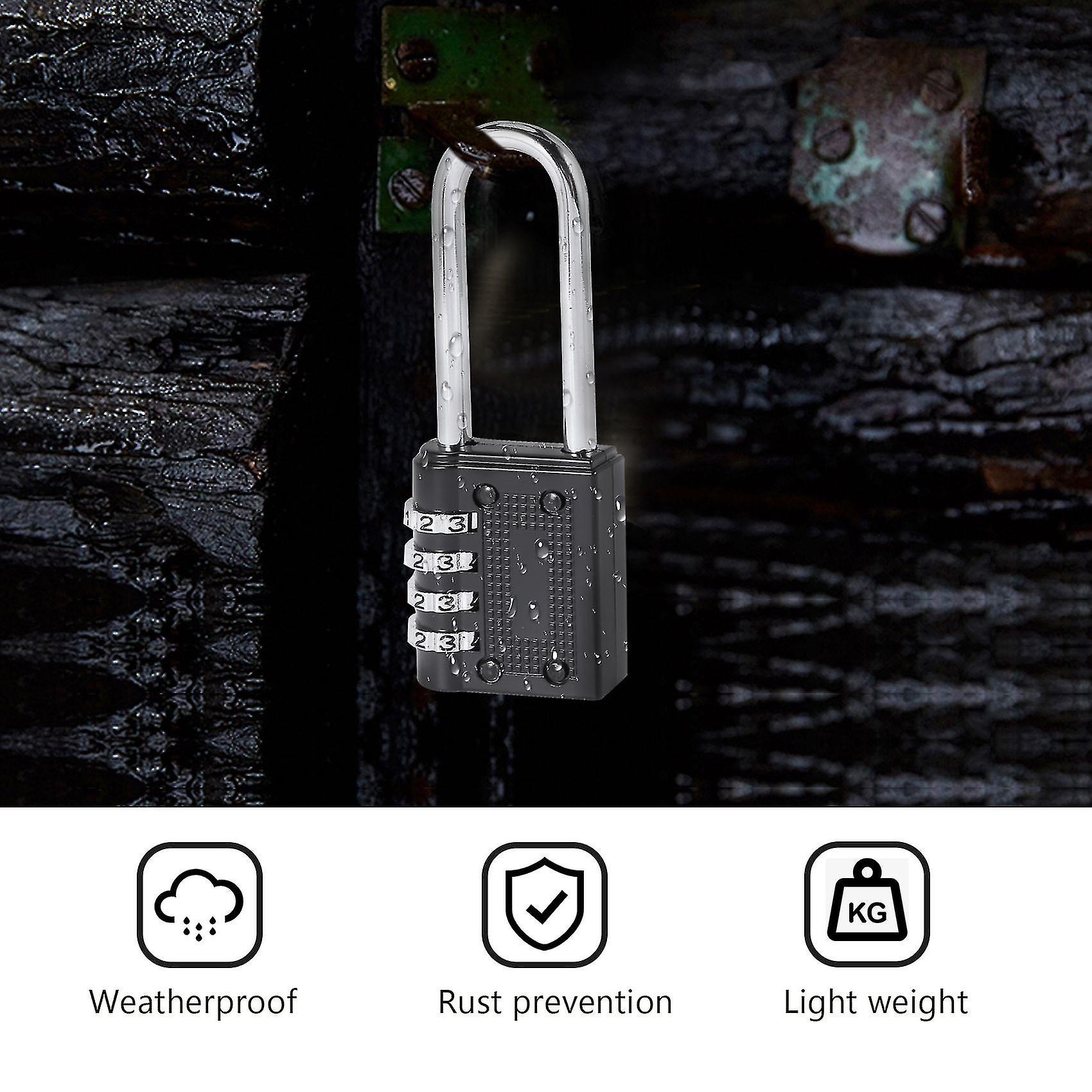 2 Pack Outdoor Combination Padlock Long Shackle Lock 6.5cm Shackle Waterproof 4 Digit Resettable Co