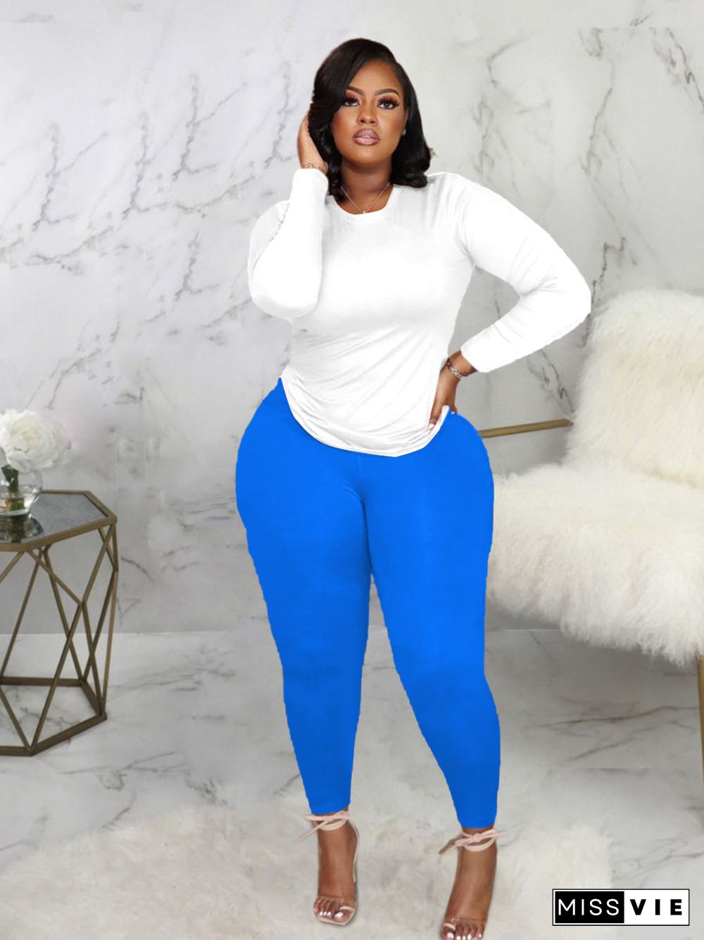 Fitness Solid Color Long Sleeve T Shirt Skinny Pants Set