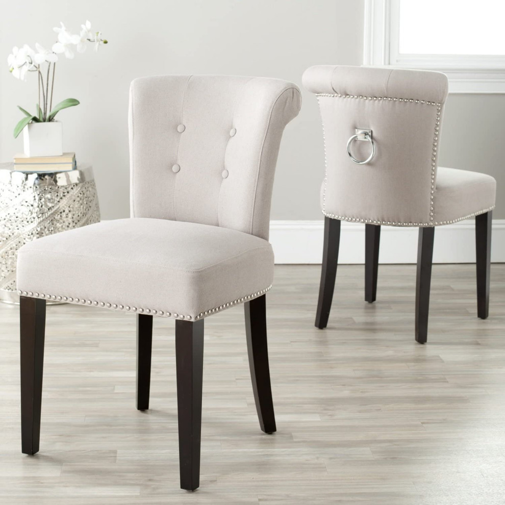 Set of 2 Armless Dining Chair  Padded Seat With Button Tufted Back  Taupe   Transitional   Dining Chairs   by Declusia  Houzz