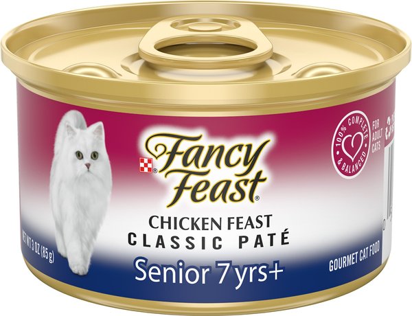 Fancy Feast Chicken Feast Pate Senior 7+ Canned Cat Food， 3-oz can， case of 24