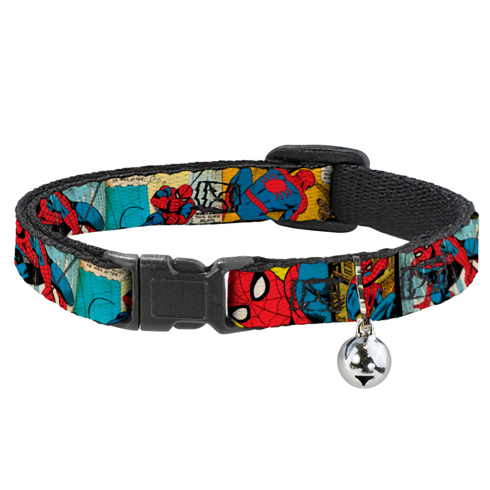 Marvel Comics Cat Collar， Breakaway Collar with Bell， Spider Man Comic Strip， 8.5 to 12 Inches 0.5 Inch Wide