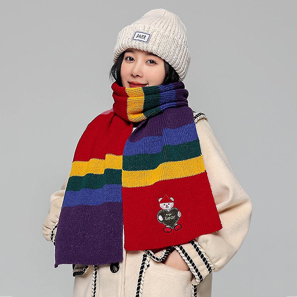 Woman's Large Winter Scarf With Thick Warm Wool Cute Design For Cold Weather Outdoor Skiing And Cycling