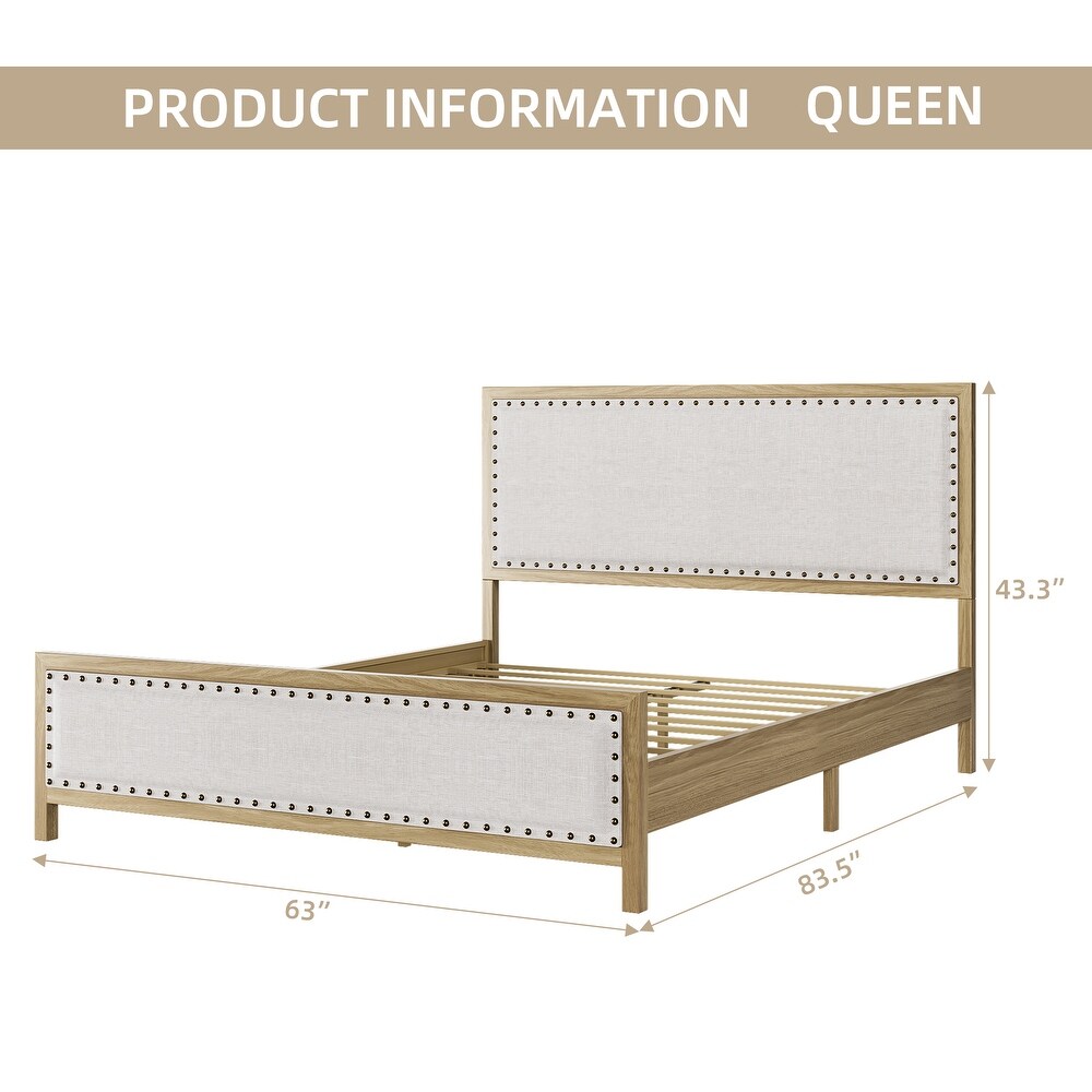 Upholstered Platform Bed with Linen Headboard and Footboard