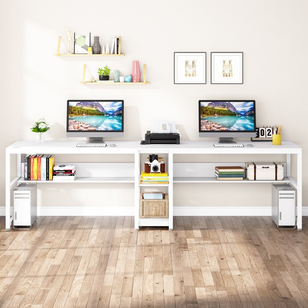 Two Person Desk with Bookshelf  Double Office Desk