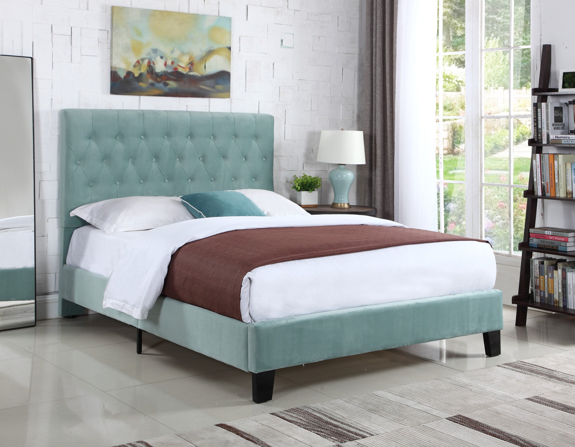 Wallace & Bay Bates Upholstered Platform Bed - Twin - Aqua