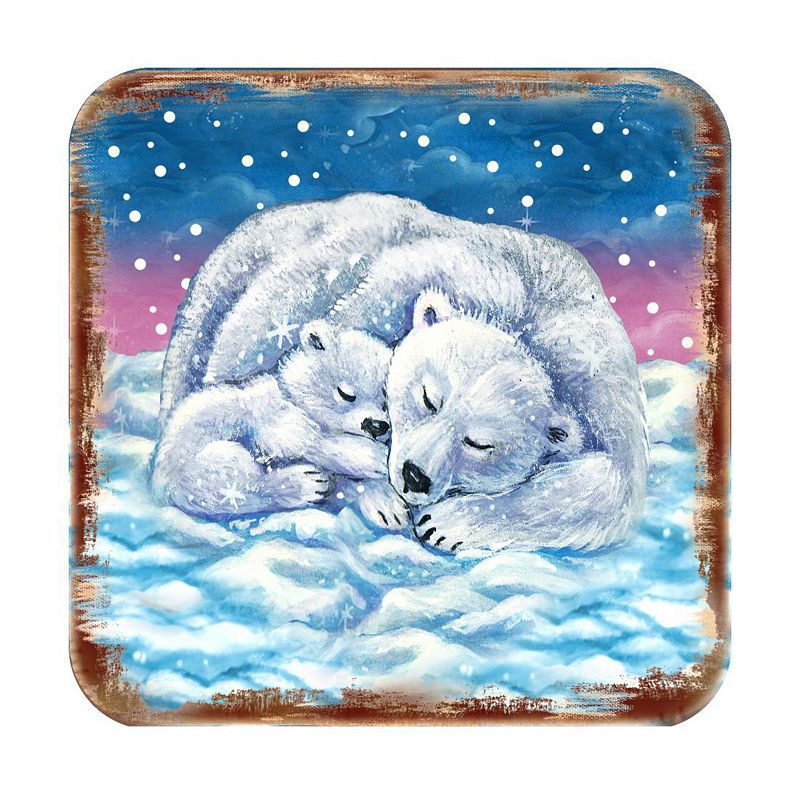 Polar Bears Wooden Cork Coasters Gift Set of 4 by Nature Wonders