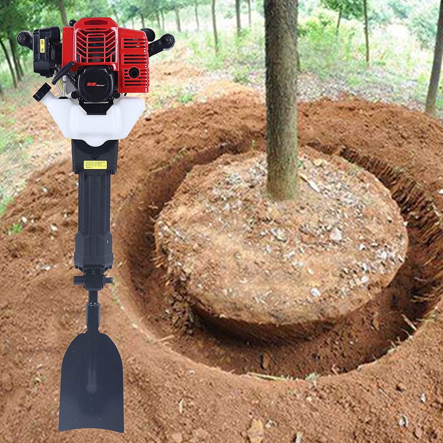 Miumaeov 1900W 52CC 2Stroke Gasoline Excavator Tree Planting Shovel Rock Drilling Machine