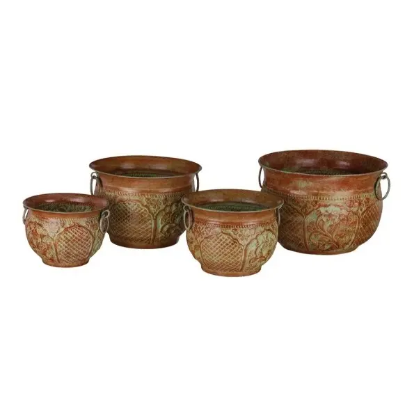 Planters for Decoration Emboss Metal Garden Planter Flower Pots High Quality Bulk Quantity Vintage Unique Wholesale