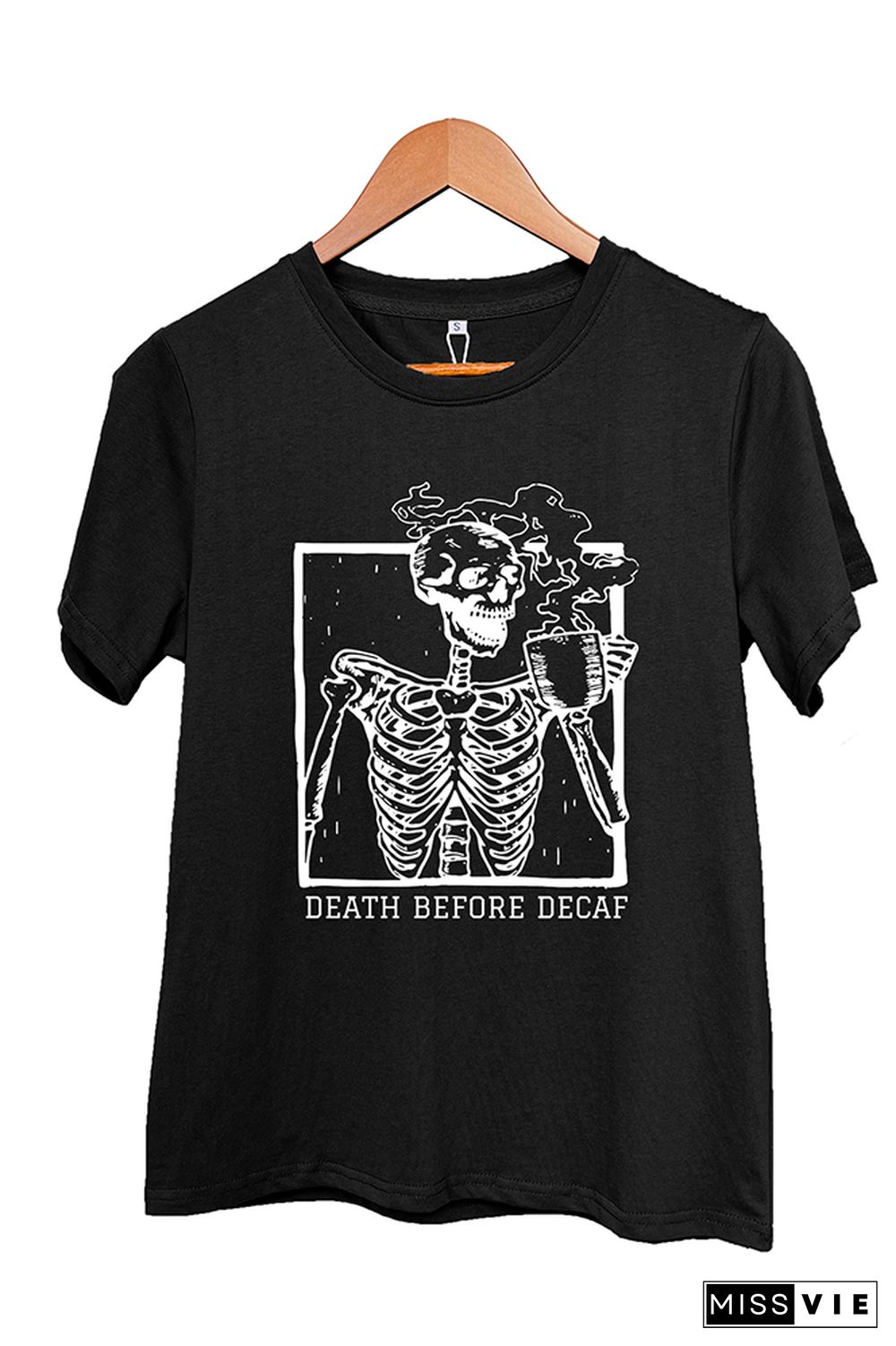 Skeleton Death Before Decaf Skeleton Drink Coffee Graphic T-Shirt Wholesale