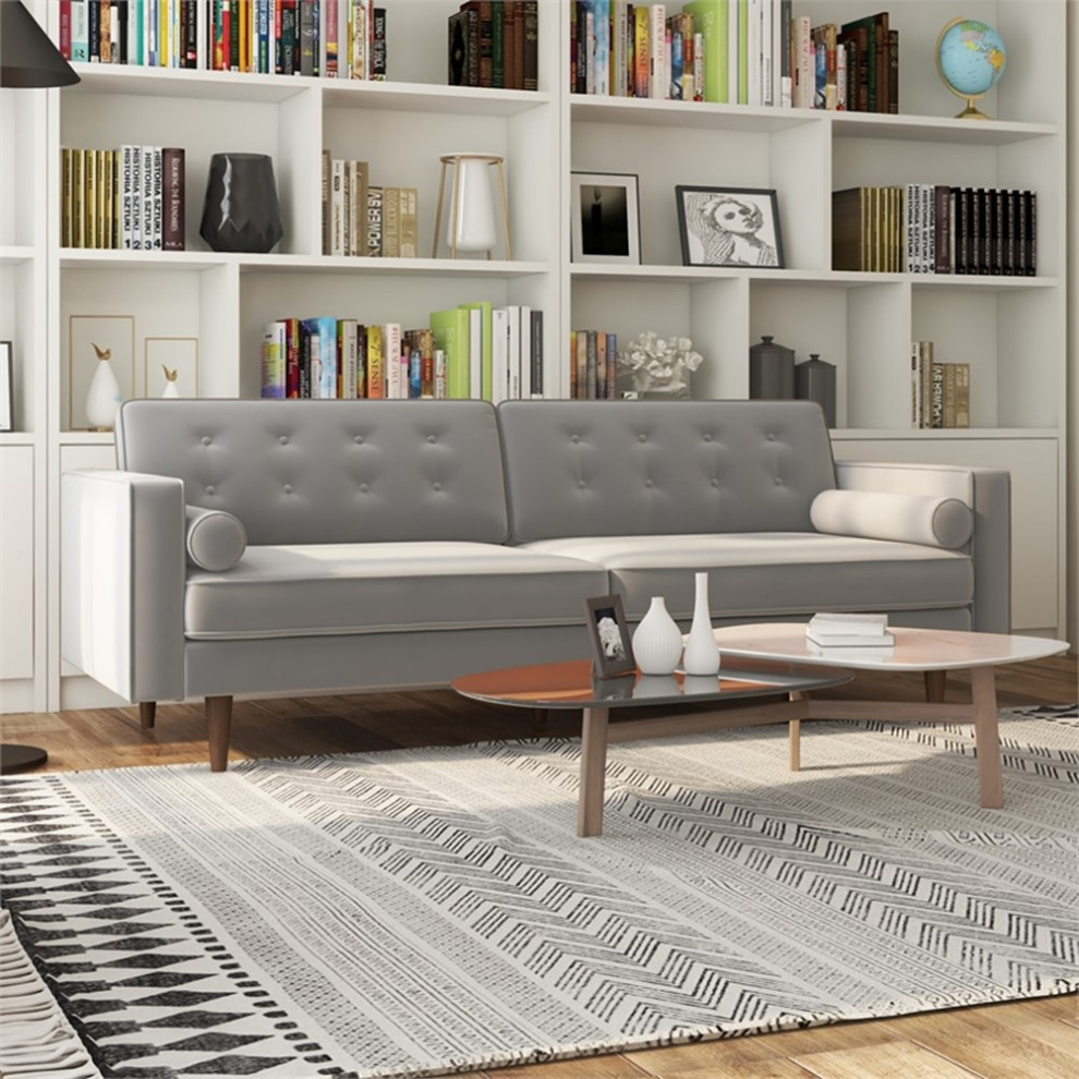 Kearney Mid Century Modern Furniture Style Gray Velvet Living Room Couch   Midcentury   Sofas   by Homesquare  Houzz