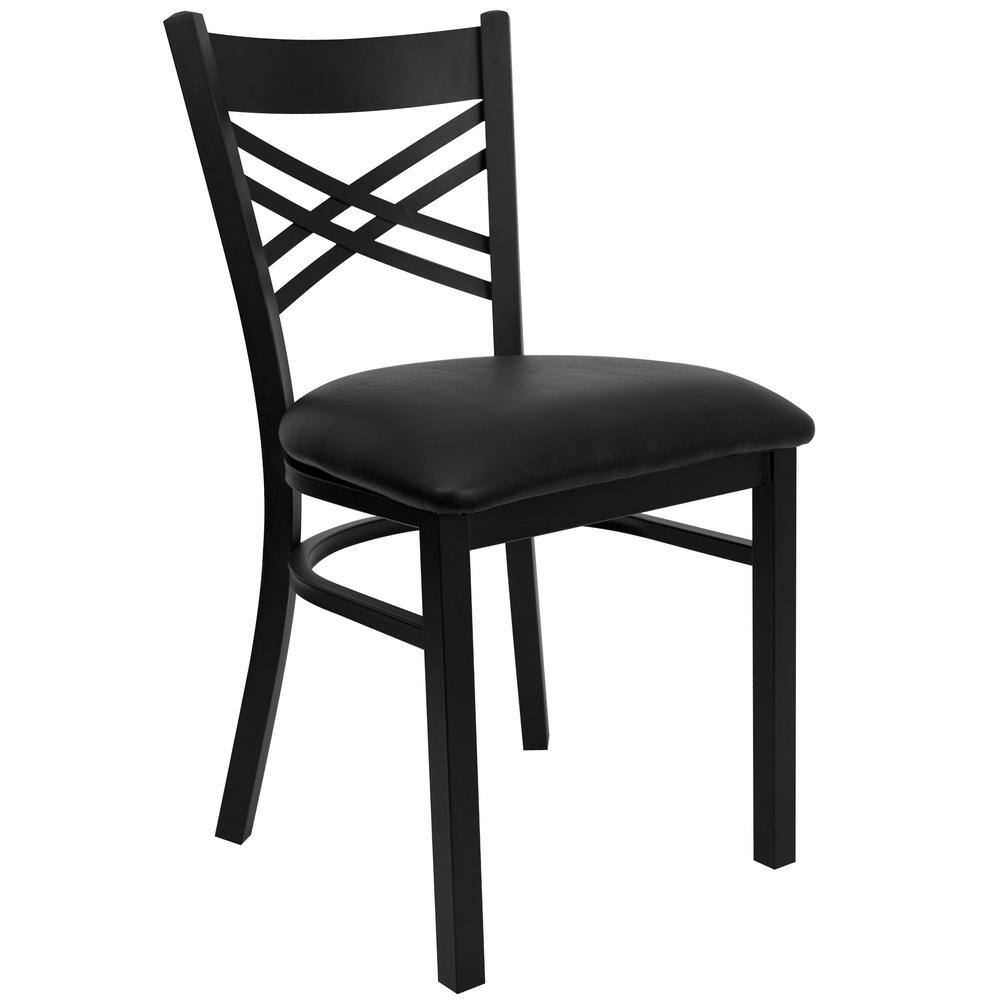 Flash Furniture Hercules Series Black X Back Metal Restaurant Chair with Black Vinyl Seat XU6FOBXBKBLKV