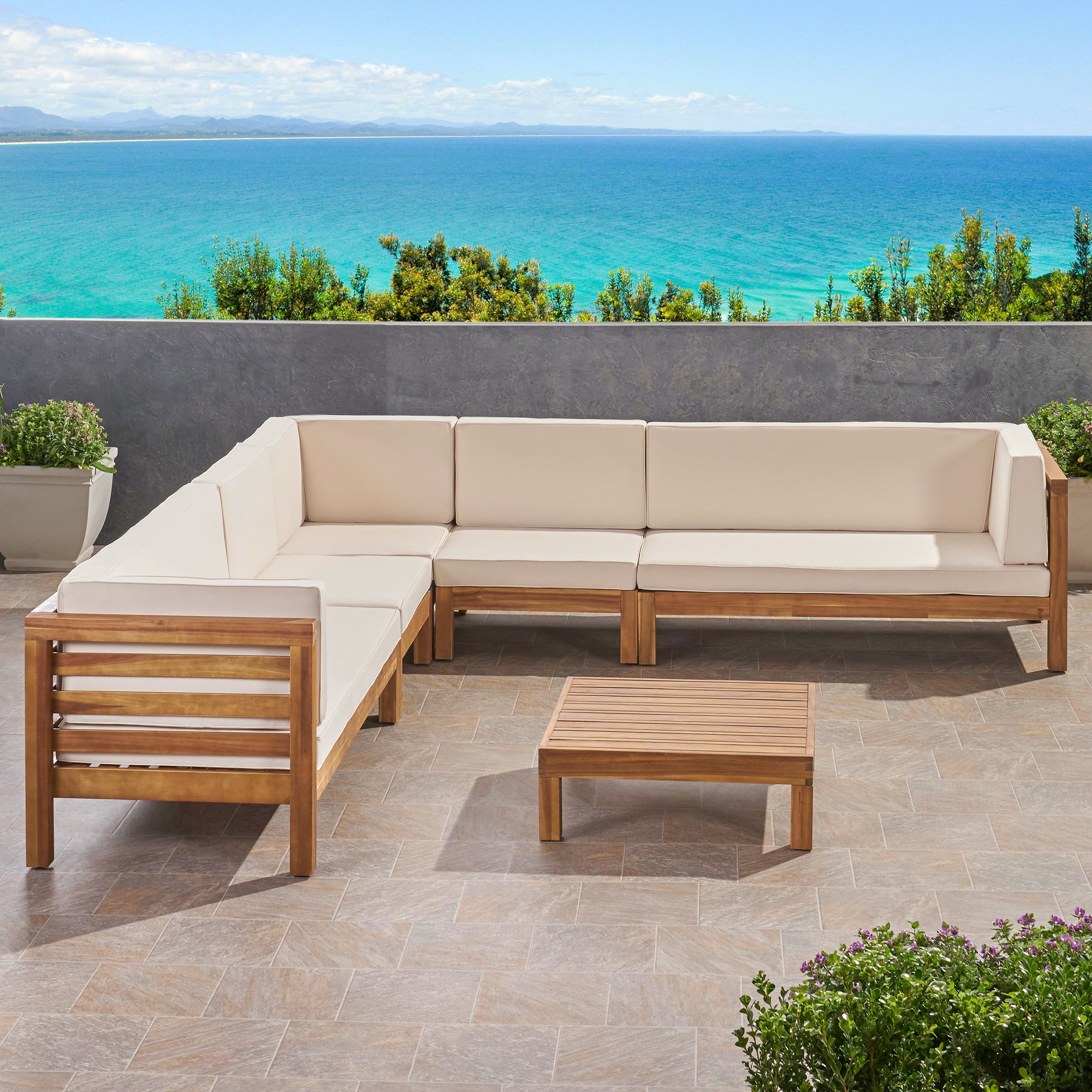 Emma Outdoor 7 Seater Acacia Wood Sectional Sofa Set