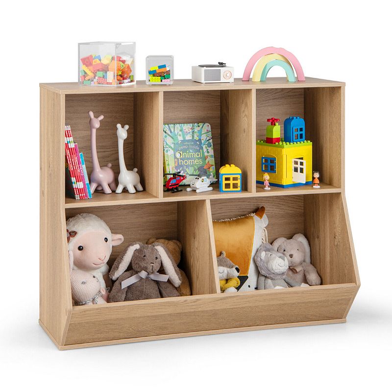 5 Cube Wooden Kids Toy Storage Organizer with Anti-Tipping Kits