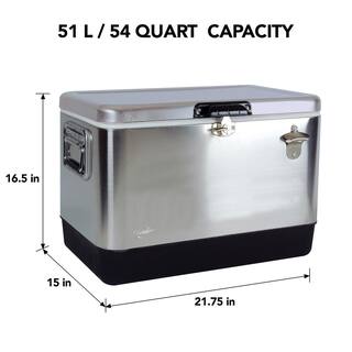 Koolatron 51 L (54 qt) Stainless Steel Beverage Ice Chest Cooler with Bottle Opener KIC-54