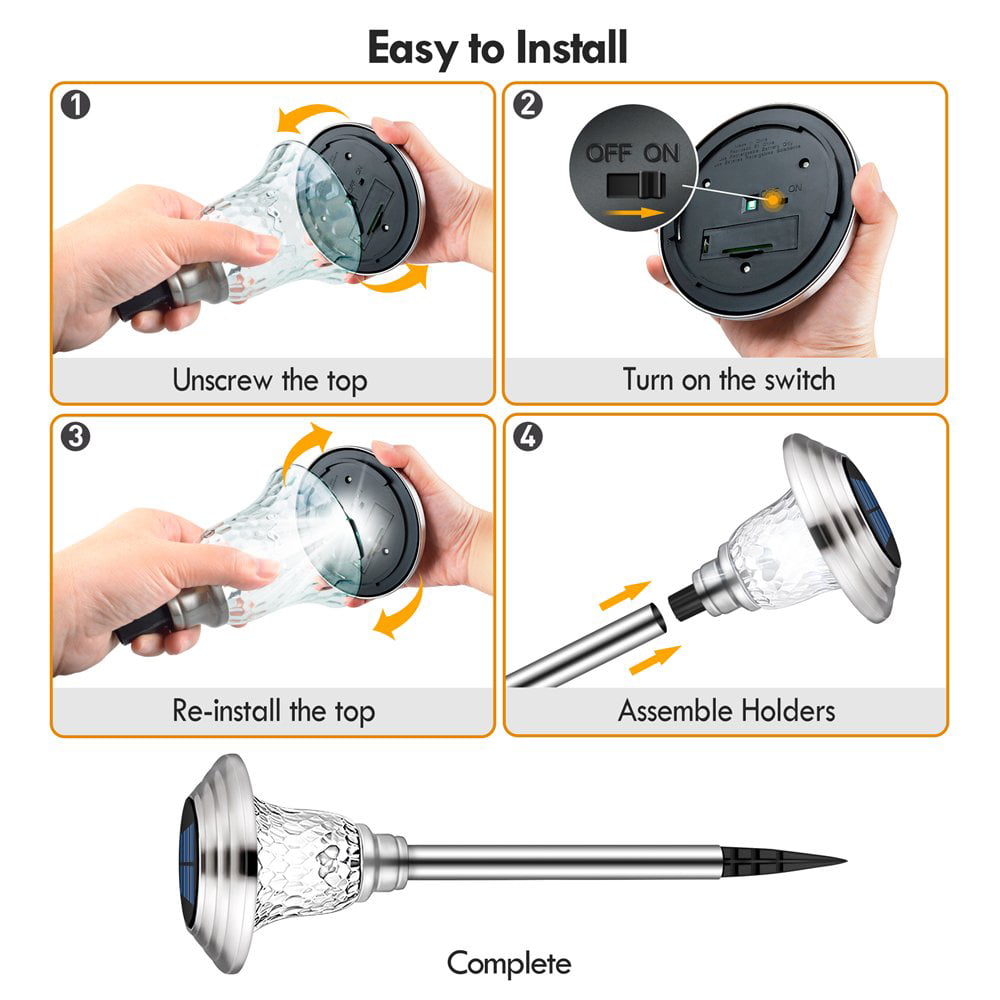 4 Pack Solar Pathway Lights Outdoor Solar Lights Decor for Garden Yard Waterproof Glass Stainless Steel Auto-on/off Solar Landscape Lights for Lawn Patio Pathway Driveway