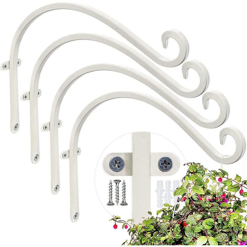 Cubilan 12 in. White Wall-Mounted Plant Bracket Outdoor - Plant Hooks for Hanging Flower Baskets (4-Pieces) Metal B0928VF2RV