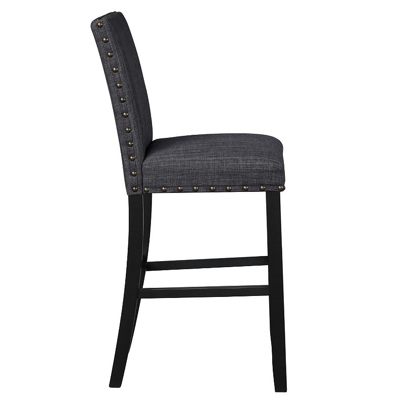 Bar Chair with Fabric Seat and Nailhead Trim， Set of 2， Gray