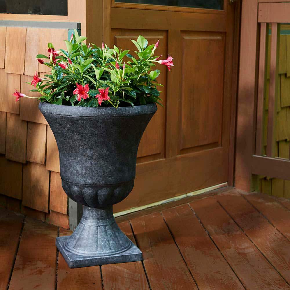 Southern Patio Winston Large 16 in. x 21 in. Black Resin Composite Urn Planter EB-029816